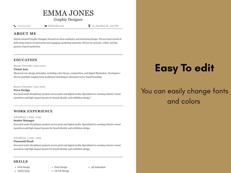 Resume Template ATS Friendly | Canva Editable Professional CV | Clean ...