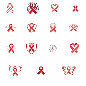 Stroke utskrivbart PNG-paket Stroke Awareness Ribbon Red Ribbon Brain Heart Butterfly Icons png, svg, pdf, ai