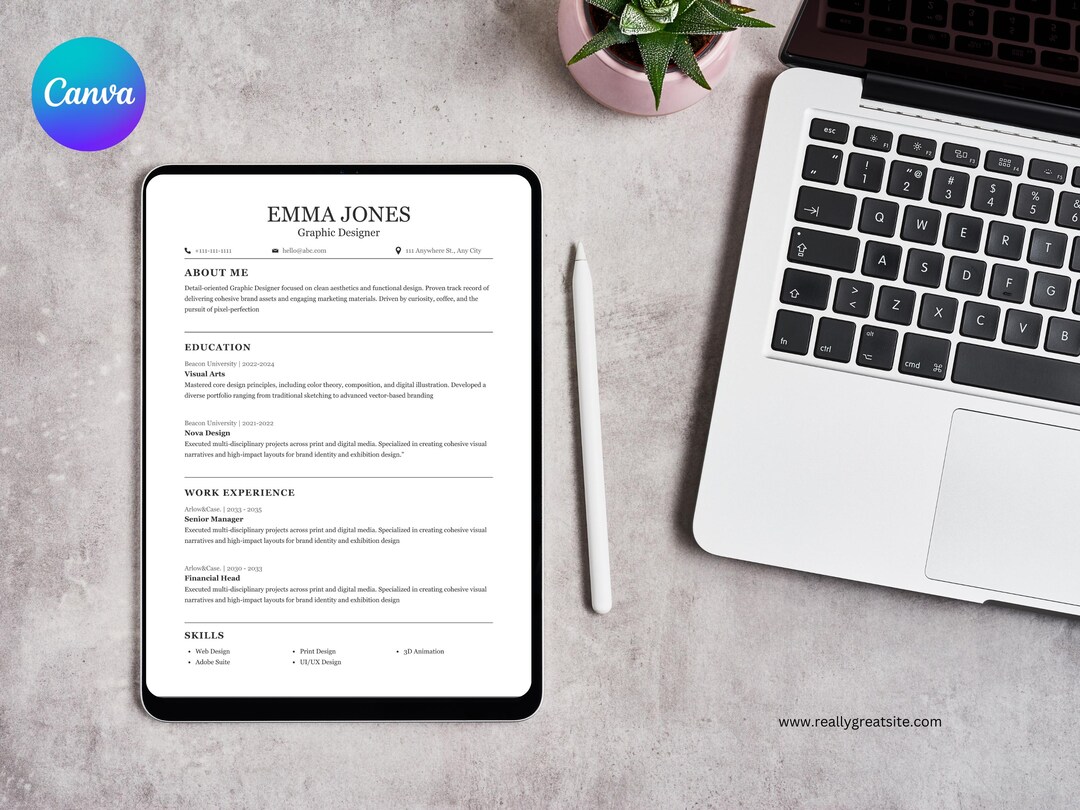 Resume Template ATS Friendly | Canva Editable Professional CV | Clean ...