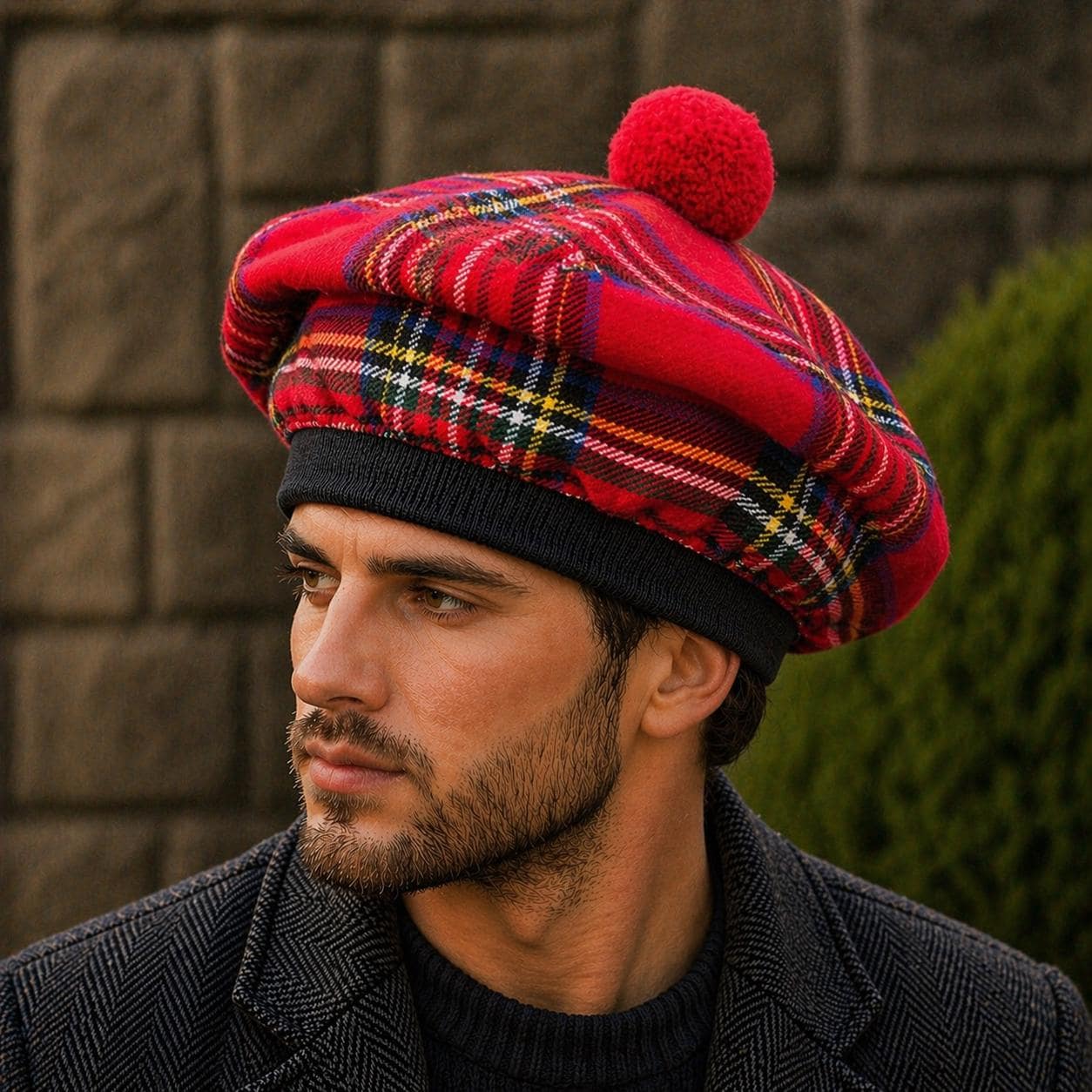 Dress Stewart‎  Wool Tam O Shanter Beret Scotland Pom Pom Striped Multi-colored Scottish Tam o main image 3