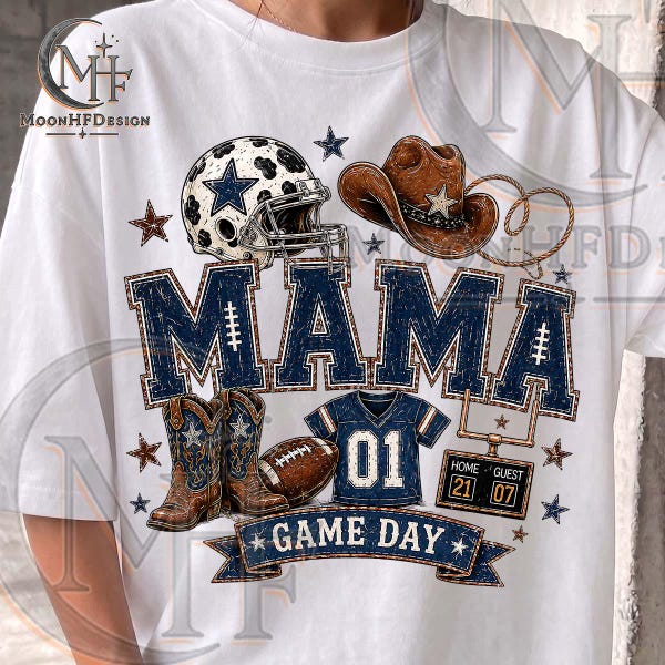 Football Mama PNG, Game Day Mom Shirt Design, Western Cowgirl Football Clipart, Sport Mom Digital Download, Sublimation T Shirt Design Image