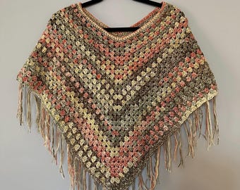 Handmade Boho Crochet Poncho - Lightweight Layering Piece