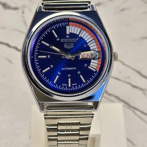 Montre-bracelet Seiko 5 pour homme, automatique, restaurée, vintage, cadran bleu, fabriquée au Japon, référence 6309.