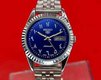 Seiko Vintage refurbished blue dial stainless steel Men's wrist watch