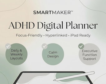 Planer dzienny dla osób z ADHD, sprzyjający skupieniu, bez daty, minimalistyczny (wersja cyfrowa do pobrania)