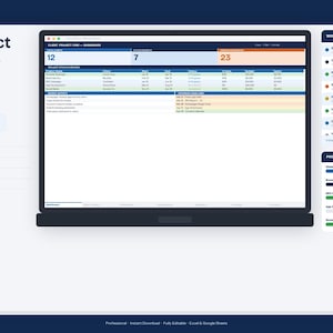 May include: A digital product mockup of a CRM bundle for client project management. The image shows a laptop displaying a spreadsheet with project data. The product includes 8 sheets and is designed for freelancers and small agencies.