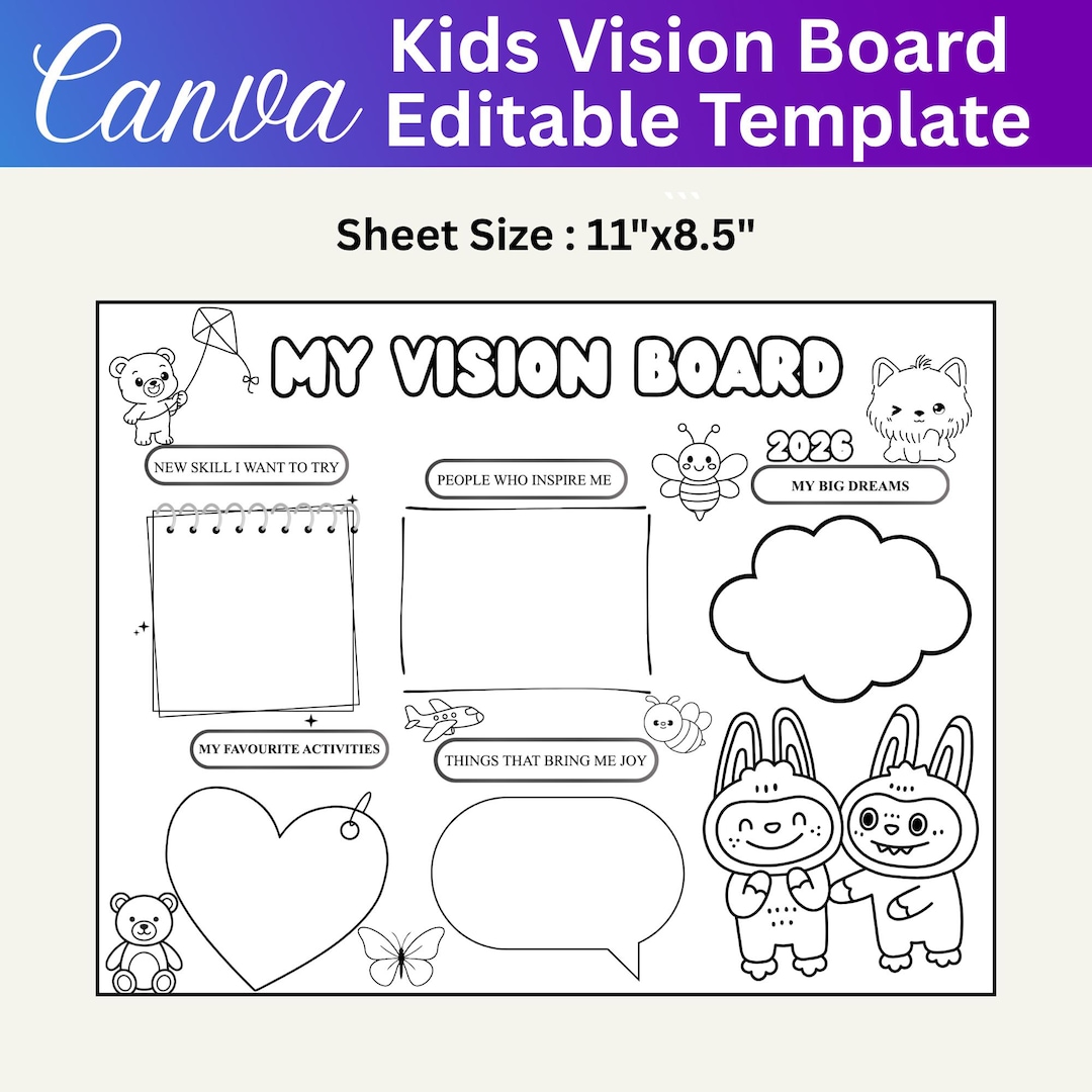 Vision Activity Outline Kids Vision Board Canva Template, Printable Vision Board, Growth ...
