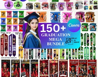 Graduation Mega Bundle Canva Templates, Class of 2026 Grad Kit, Bootleg Shirts, Fan Paddles, Newspaper, Stole, Banner, Party Favors, Décor