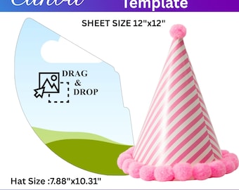 Editable Party Cone Hat Canva Template: Canva Birthday Hat Design, Birthday Party Cone Hat Canva, Kids Birthday Party Hat, Party Hat SVG