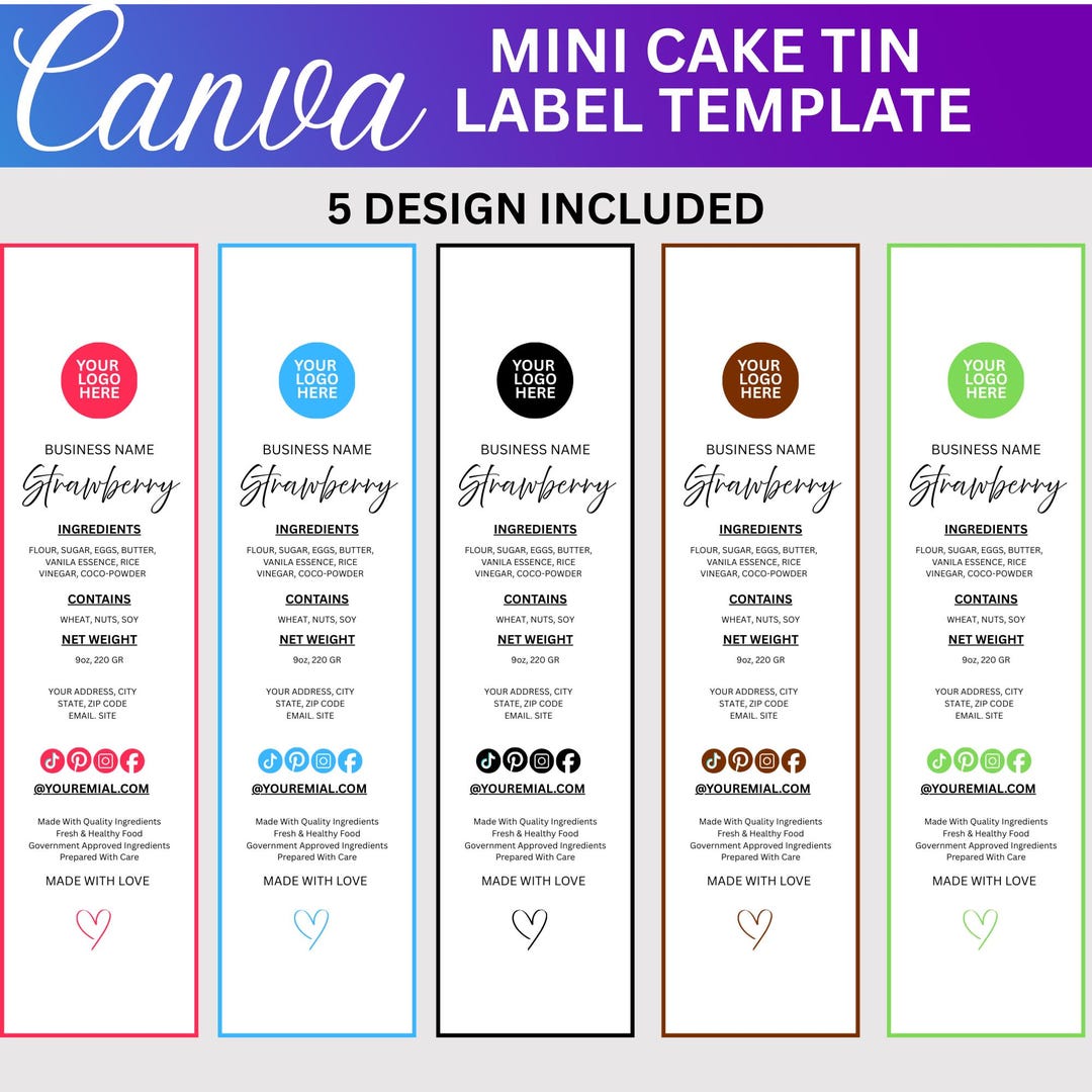 Mini Cake Tin Label, Editable Bakery Label, Printable Mini Loaf Cake ...