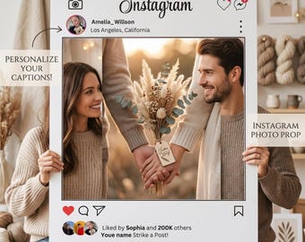 May include: A large white Instagram frame template with the text "INSTAGRAM FRAME TEMPLATE" at the top. The frame has a photo of a couple holding hands. The frame includes the Instagram logo, profile details, and interactive elements.