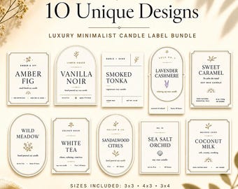 10x Editable Candle Label Bundle | Modern Candle Label Designs | Custom Candle Sticker Template | DIY Business Canva Template