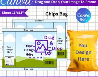 Chip Bag Template, Chip Bag Label, Chip Bag Editable, Printable Party Favor, Customizable, Canva Editable, Diy Packaging Template