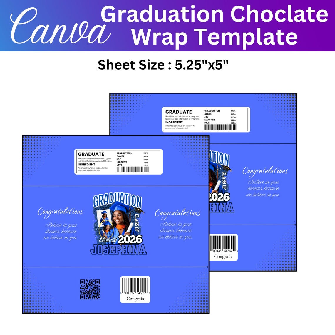 1.55oz Graduation Chocolate Bar Wrapper Template Canva Editable, Class ...