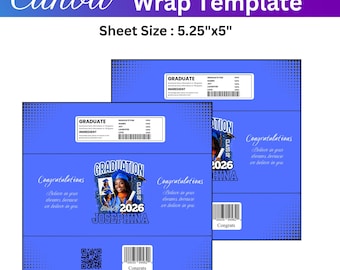 1.55oz Graduation Chocolate Bar Wrapper Template Canva Editable, Class of 2026 Candy Bar Label, Personalized Grad Party Favor