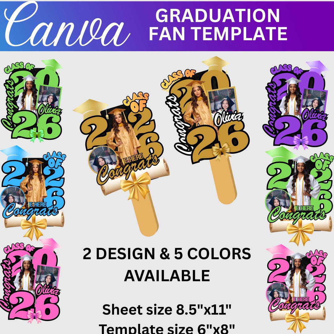 Grad Fan 2026 Canva Editable Template, Graduate Fans Senior, Graduation ...