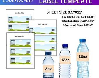 8oz 12oz 16 oz Water Bottle Label Bundle Canva Editable Blank Template Water Bottle Sticker Event items DIY Label Template SVG Drag & Drop