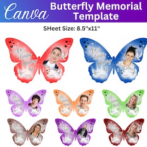 10x Memorial Butterfly Pin Templates | Editable Canva Remembrance Favor | In Loving Memory Butterfly Pin Design