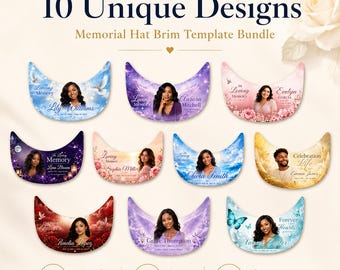10x Memorial Hat Brim Templates | In Loving Memory Hat Wrap Canva Editable | Funeral Hat Brim with Photos Digital
