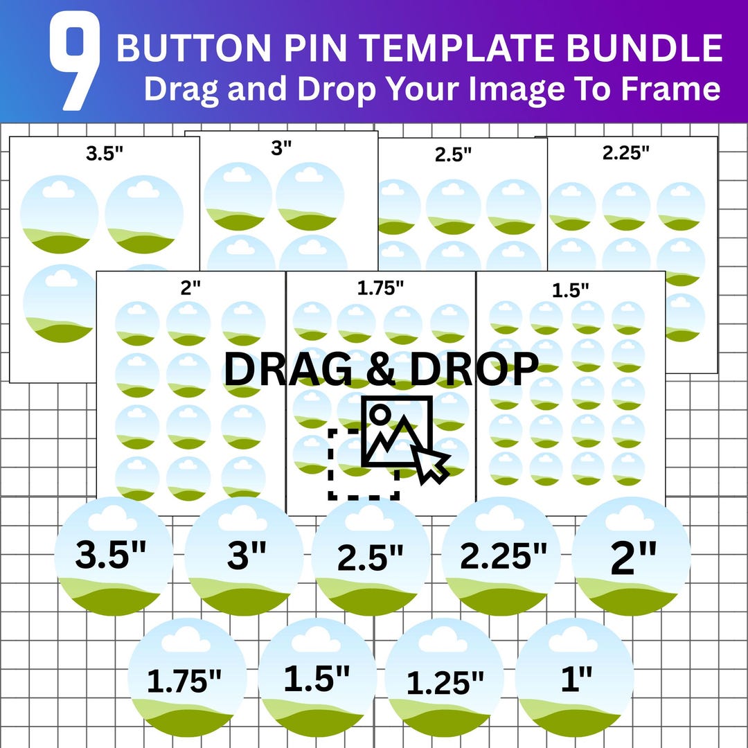 Button Ribbon Template 9x Button Pin Templates | Editable Canva Frames, Blank Badge ...