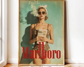 Vintage Cigarette Western Poster Print - Retro Marlboro Print - Vintage Marlboro Art Print - Marlboro Model Bikini Poster -Preppy Poster #13