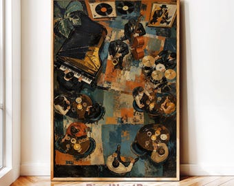 Jazz Club Wall Art Print, Live Music Bar Decor, Piano Jazz Artwork, Vintage Cocktail Lounge Printable Wall Art