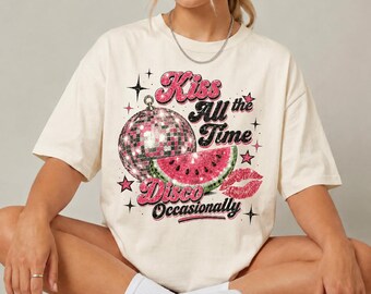 Kiss All The Time Disco Occasionally Shirt | Concert Tee | Comfort Colors® Watermelon Disco Ball Graphic Tee