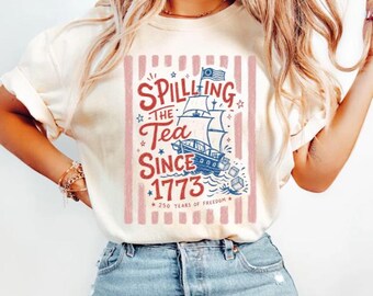 Funny 4th Of July Tee, Striped Spilling The Tea Since 1773 Shirt, Preppy Patriotic USA Shirt, 4th of July Party TShirt