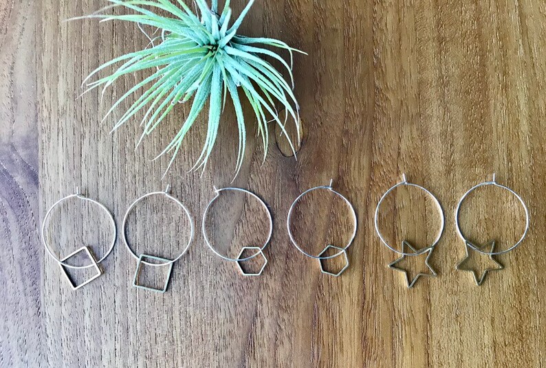 NEW Silver hoops and brass hexagon charm earrings