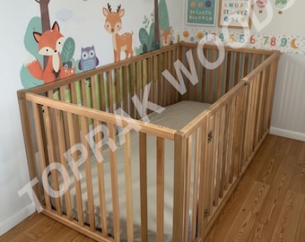 Natural Wood Bed with Extra Protection - Platfor Bed - Toddler Beds - Floor Bed for Toddler - Solid Wood Bed - Montessori Floor Bed - Gifts