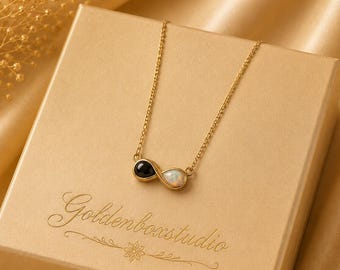 Vintage Opal Necklace, Black Onyx& Opal Pendant, Dainty Minimalist Jewelry, October Birthstone Gift for Her