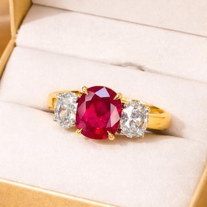 Cushion Cut Ruby & Diamond Bridal Engagement Proposal Ring, July Birthstone Jewelry