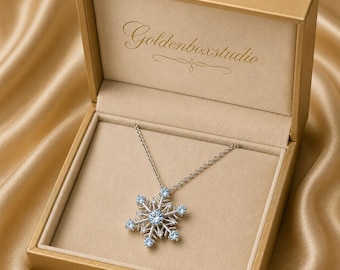 Collar con colgante de copo de nieve de aguamarina, regalo de aniversario o cumpleaños para mujer, joyería de piedras preciosas.