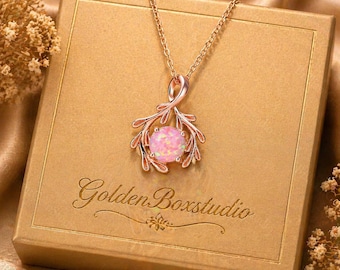 Collar redondo de ópalo rosa de fuego hecho a mano, collar con la piedra natal de octubre.