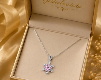 Collar giratorio de zafiro rosa, colgante de flor de plata 925, regalo de aniversario para esposa.