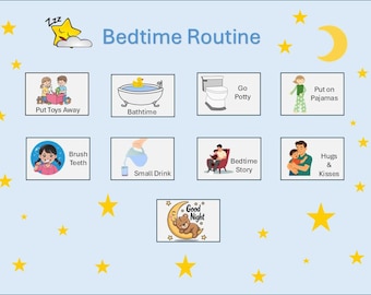 Bedtime Routine Chart Printable | Nighttime Visual Schedule for Kids | Digital Download