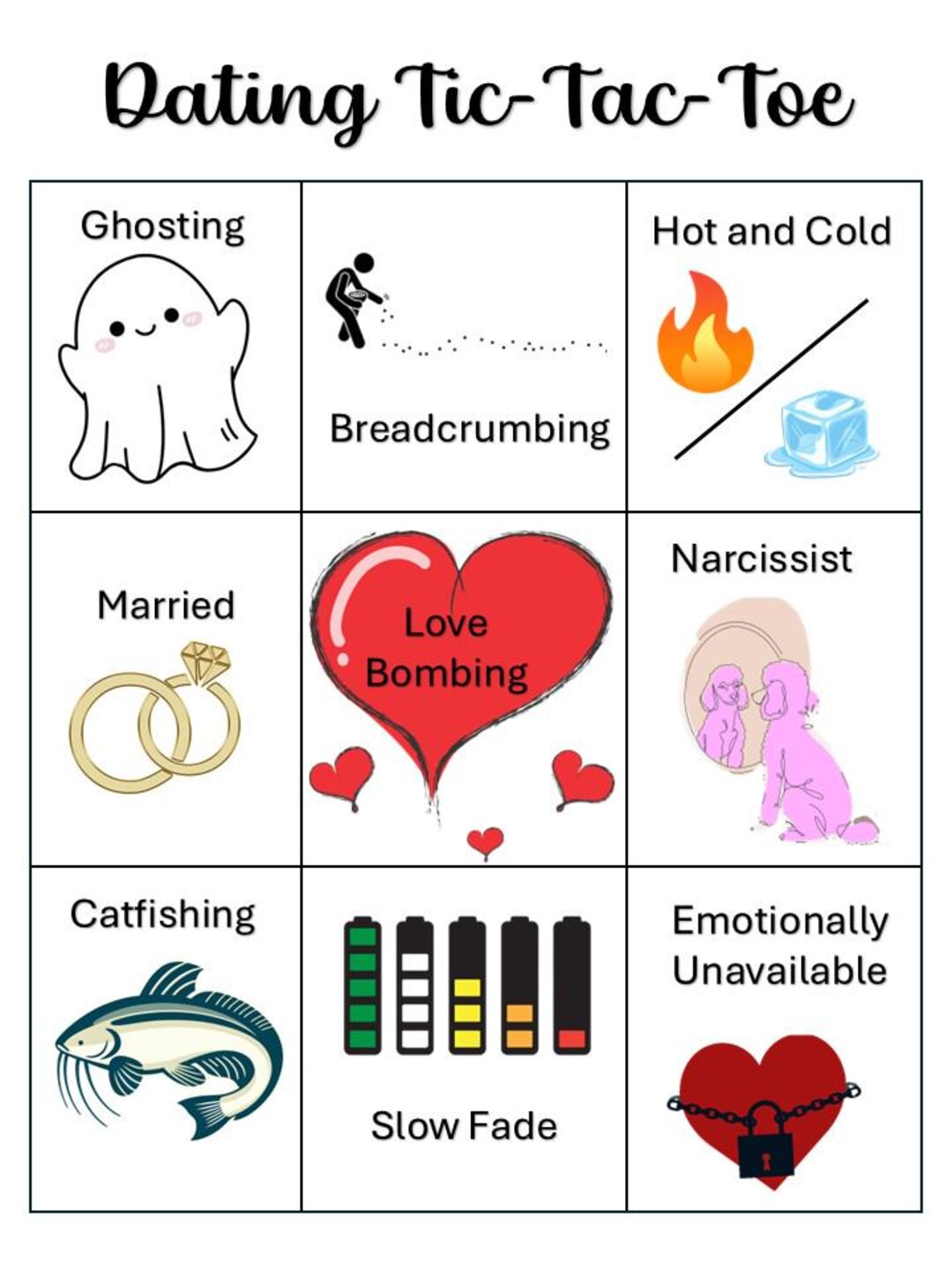 Dating Tic Tac Toe Printable | Funny Dating Red Flags Game | Digital ...