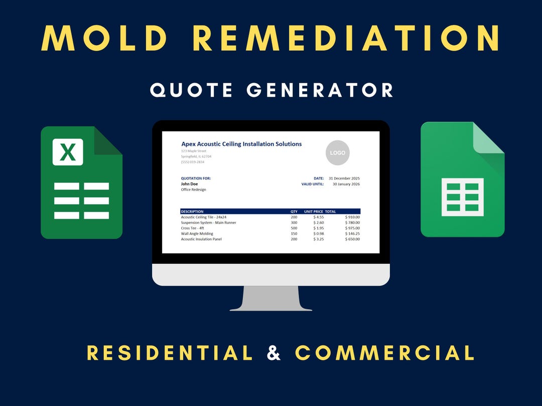 Mold Inspection Invoice Mold Remediation Excel Template | Contractor Quote | Construction Bid ...