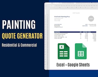 Painting Estimator Excel Template | Contractor Quote Generator | Construction Bid Sheet | Job Tracker & Invoice | Google Sheets Compatible
