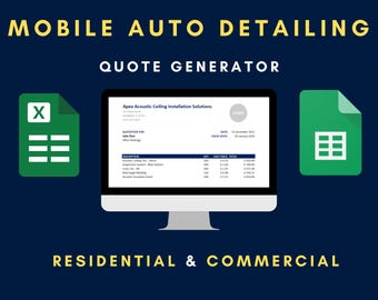 Mobile Auto Detailing Quote Generator | Excel, Google Sheets Bid Sheet