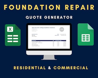 Foundation Repair Excel Template | Contractor Quote | Construction Bid Sheet | Job Tracker & Invoice | Google Sheets