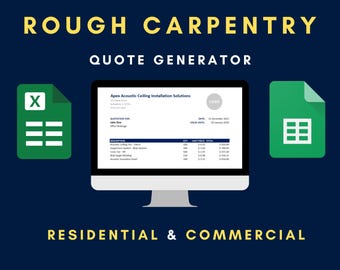 Rough Carpentry Excel Template | Contractor Quote | Construction Bid Sheet | Job Tracker & Invoice | Google Sheets