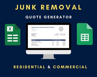 Junk Removal Excel Template | Contractor Quote | Construction Bid Sheet | Job Tracker & Invoice | Google Sheets