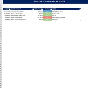 Excel-mall för målningskalkylator | Offertgenerator för entreprenörer | Anbudslista för byggprojekt | Jobbspårning och faktura | Kompatibel med Google Sheets bild 6
