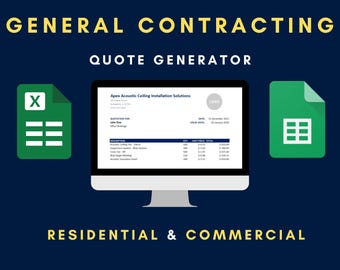 General Contracting Excel Template | Contractor Quote | Construction Bid Sheet | Job Tracker & Invoice | Google Sheets