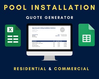 Pool Installation Excel Template | Contractor Quote | Construction Bid Sheet | Job Tracker & Invoice | Google Sheets