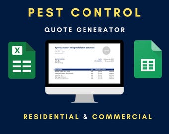 Pest Control Excel Template | Contractor Quote | Construction Bid Sheet | Job Tracker & Invoice | Google Sheets