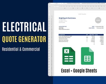 Electrical Estimator Excel Template | Contractor Quote Generator | Construction Bid Sheet | Job Tracker & Invoice | Google Sheets Compatible