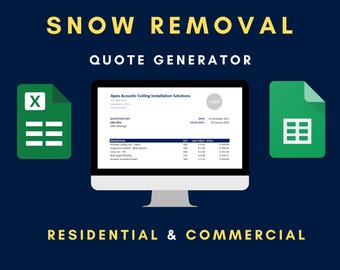Snow Removal Excel Template | Contractor Quote | Construction Bid Sheet | Job Tracker & Invoice | Google Sheets