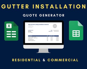 Gutter Installation Excel Template | Contractor Quote | Construction Bid Sheet | Job Tracker & Invoice | Google Sheets